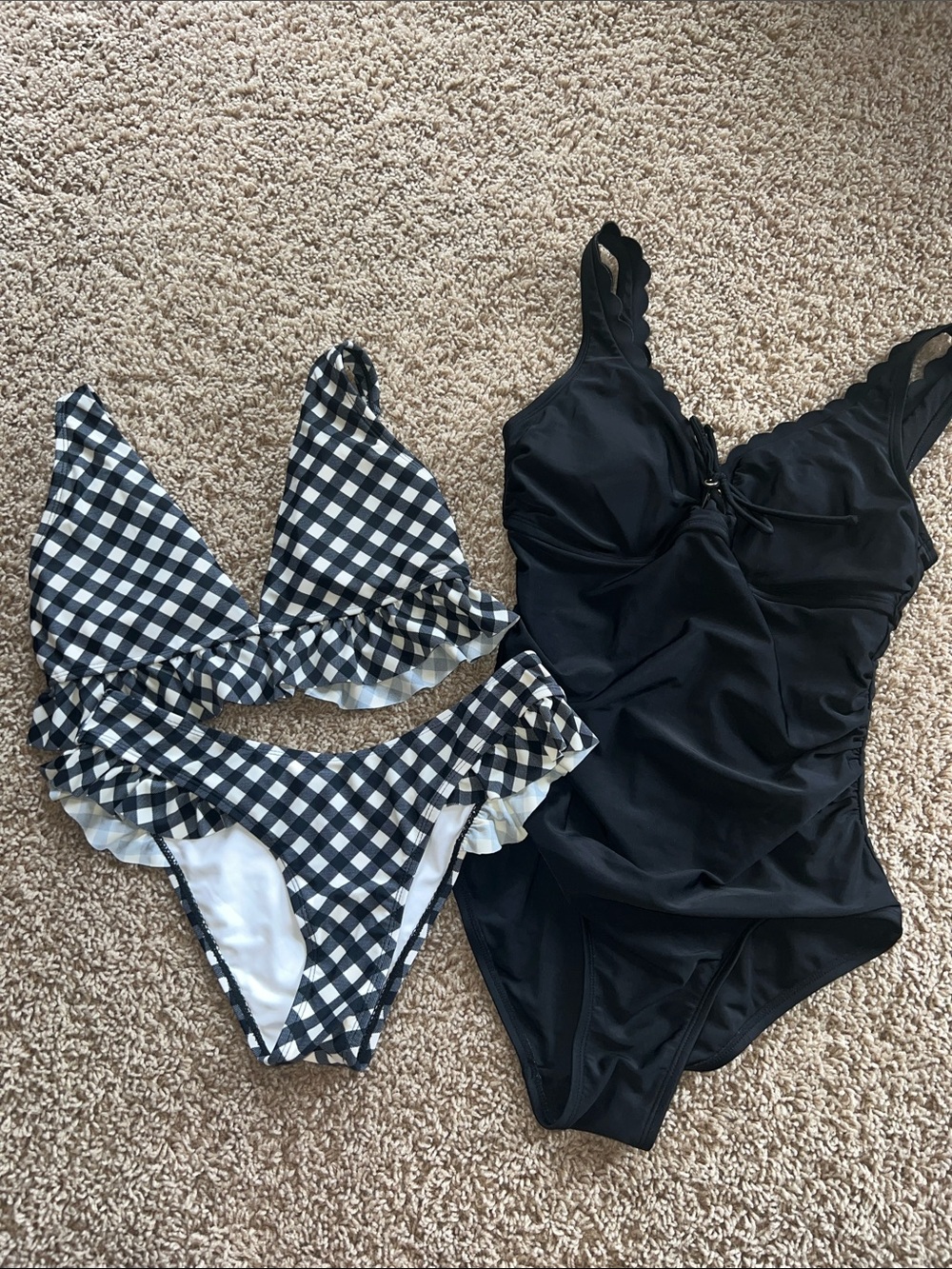 Black One-Piece Swimsuit &  checked Bikini size small